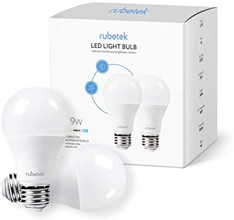 Motion Sensor Light Bulbs 9W E26/E27 Motion Activated Dusk to Dawn Security Led Night Bulb Smart Lighting Lamp Automatic Outdoor/Indoor for Front Door Porch Garage Basement Hallway Closet Silver