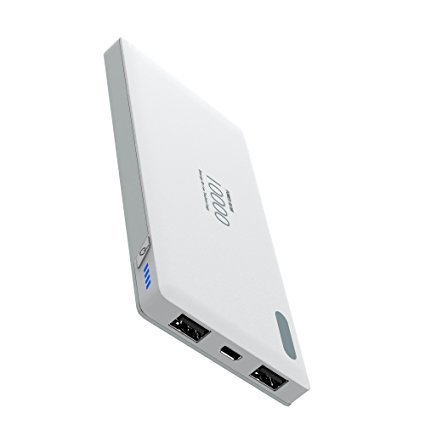 External Battery, Zhicity 10,000mAh Power Bank Portable Charger Travel Battery Ultra Lightweight White