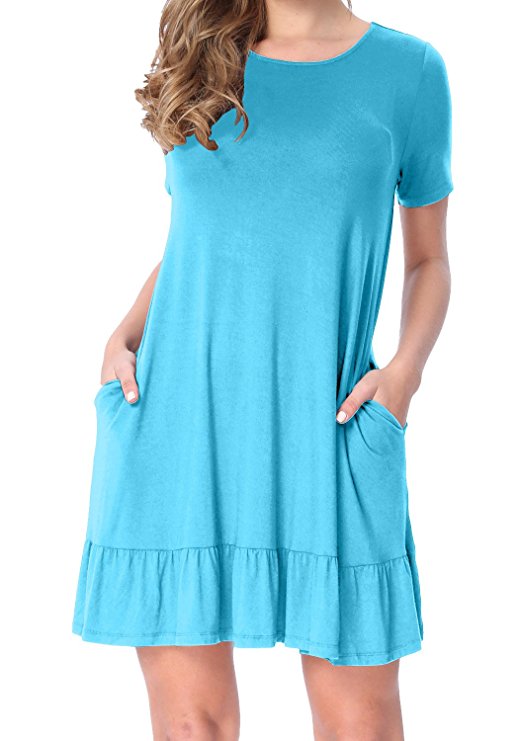 LAINAB Womens Summer Short Sleeve Pocket Draped Loose Swing Casual T Shirt Dress
