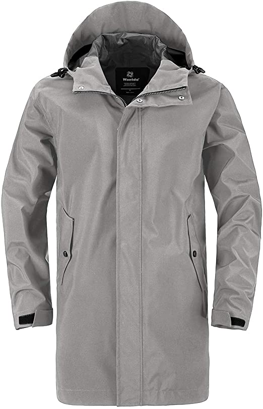 Wantdo Men's Waterproof Raincoat Light Hooded Windbreaker Outdoor Trench Coat