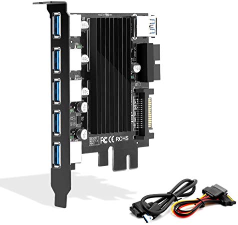 Rocketek - 5 Ports USB 3.1 Gen 1 Passive PCIe Card, 5-Port USB PCI Express Host Card Delivers 5 Gb/s Performance, Compatible with MacOS, Linux, and Windows. No Driver Needed