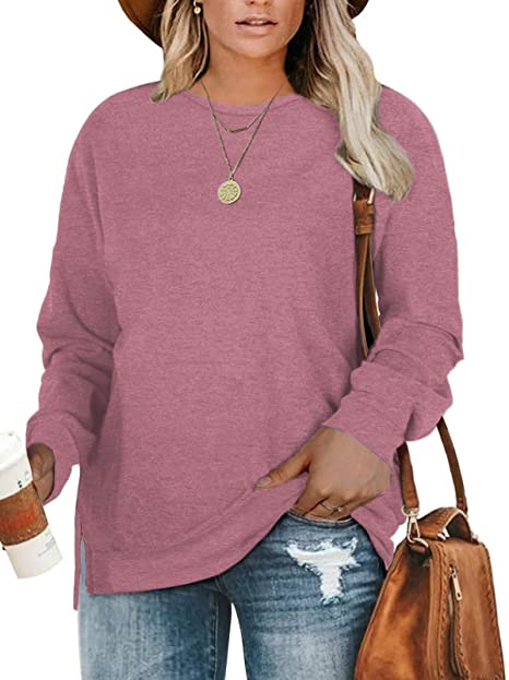 DOLNINE Plus-Size Sweatshirts for Women Casual Tops Side Slit Pullovers Shirts