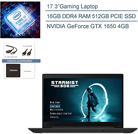 2020 Lenovo Ideapad L340 17.3" FHD Gaming Laptop Computer, 9th Gen Intel Hexa-Core i7-9750H Up to 4.5GHz, 16GB DDR4, 512GB PCIE SSD, GeForce GTX 1650, Backlit Keyboard, Windows 10, YZAKKA Accessories