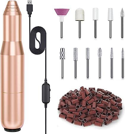 FOLAI Electric Nail Files, Nail Drill Set for Acrylic Gel Nails, Portable Manicure Pedicure Kit with Sanding Bands and Nail Drill Bits