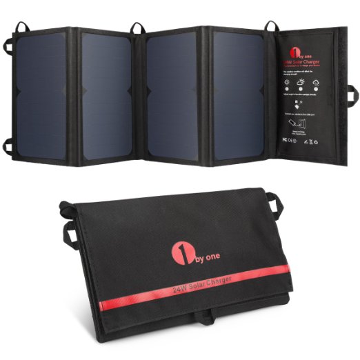 1byone 24W Foldable Solar Charger with 2 USB Ports, portable and highly efficient Solar Panel for iPhone, iPad, iPods, Samsung, Android Smart Phones, Tablets, Any USB Devices and More, Black