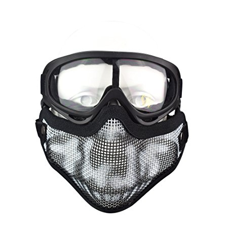 Tactical Airsoft Mask Goggles Set, Airsoft Half Face Mask Steel Mesh for Airsoft, Hunting, Paintball and Shooting