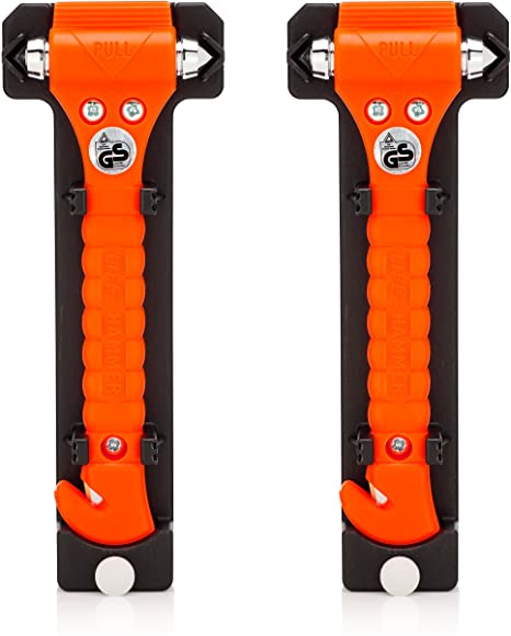 LifeHammer Brand Car Safety Hammer, the Original Emergency Escape and Rescue Tool with Seatbelt Cutter, Made in the Netherlands, Orange (2-Pack)
