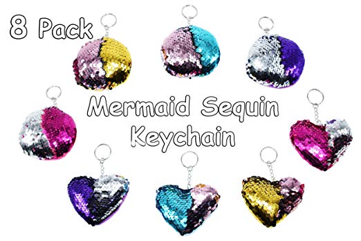 Neathouse 8 Pack Mermaid Sequin Plush Keychain Mini Cute Plush Pillows, Keychain Decorations,Novelty Keychain for Kids Party Supplies Favors