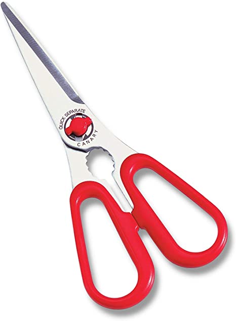 CANARY Japanese Heavy Duty Multifunction Kitchen Shears with Nutcracker/Washable Come Apart Rust-Resistant Stainless Steel Blade Made in Japan (Red)