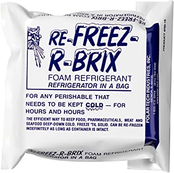 Polar Tech - RB 15 RB15 Re-Freez-R-Brix Foam Refrigerant Pack, 4-1/2" Length x 4" Width x 1-1/2" Thick (Case of 6)