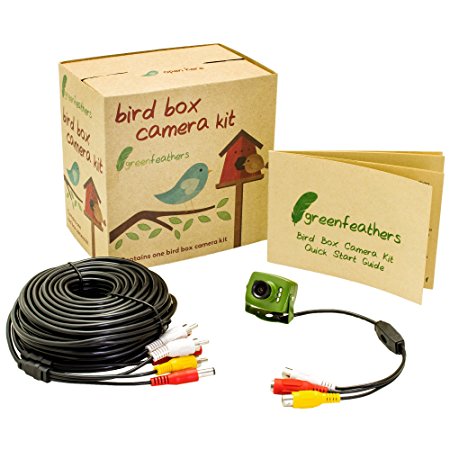 Green Feathers 700TVL Wired Bird Box Camera with Audio, Night Vision and 20m AV Cable- Perfect Nest Box Pack, Bird House Kit, RCA, 940nm Invisible Infrared, Garden Wildlife Camera