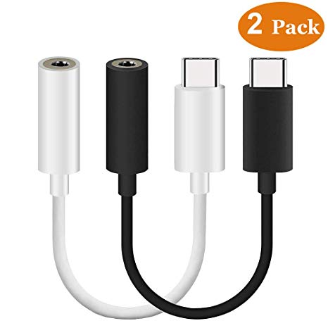 CTREEY USB C to 3.5mm Headphone Jack Cable Adapter 2-Pack, Type C 3.1 Male to 3.5mm Female Stereo Audio Headphone Connector for Motorola Moto Z, LeEco Le 2/Max 2 and More (Black/White)