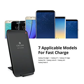 Celeir Qi Fast Wireless Charger Pad Stand with 2 Coils 10W for Galaxy Note 8 S8 Plus S8  S8 S7 S7 Edge S6 Edge  Note 5 and Standard Charge for iPhone 8 iPhone 8 Plus 8  iPhone X - Noble Design