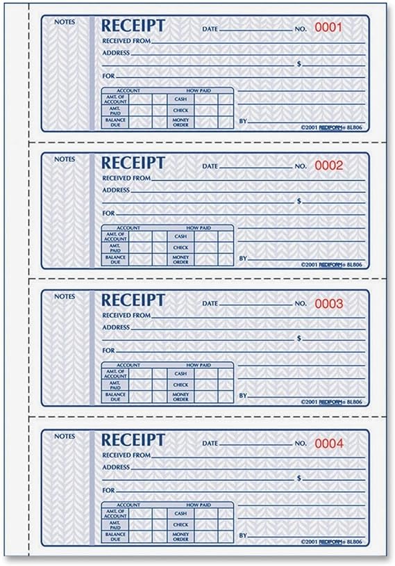 Rediform Receipt Books (RED8L808) Blue 11 x 7.625 inches