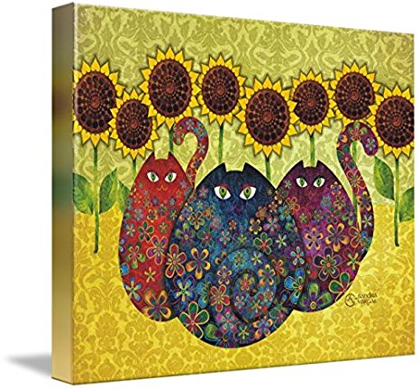 Wall Art Print entitled Cats With Sunflowers by SANDRA VARGAS | 14 x 11