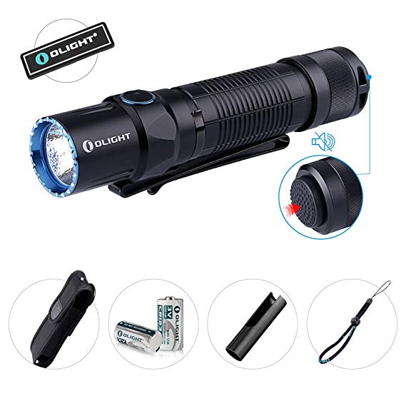 OLIGHT Bundle:Olight M2T 1200 lumen dual-switch tactical led flashlight with two CR123A Batteries,holster,lanyard,pocket clip and patch