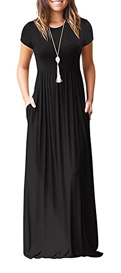 Viishow Women's Short Sleeve Loose Plain Maxi Dresses Casual Long Dresses Pockets