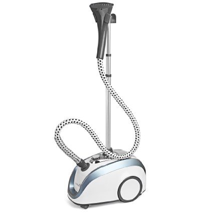 Ivation 1500-Watt Powerful Valet Fabric & Garment Steamer with 4 Steam Levels, Foot Operated On-Off Switch & Telescoping Rods - Smooth-Rolling Casters