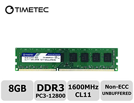 Timetec Hynix IC 8GB DDR3 1600MHz PC3-12800 Non ECC Unbuffered 1.35V/1.5V CL11 2Rx8 Dual Rank 240 Pin UDIMM Desktop PC Computer Memory Ram Module Upgrade (8GB)