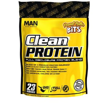 MAN Sports Clean Protein, Full Disclosure Protein Blend, Peanut Butter Bits, 1.6 Pounds