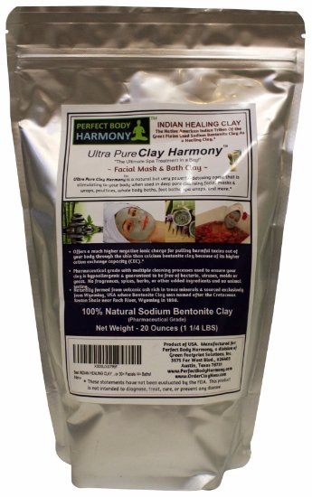 Pharmaceutical Spa Grade Sodium Bentonite Clay; Premium Facial Bath Clay; Extra Large 20 Ounce Bag w/ Scoop; 100% Natural; The Best, Most Powerful Clay for Facial Mud Masks (Get 80 +) & Clay Baths