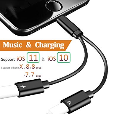 Lightning Adapter,Lightning to Headphone for iPhone 7/7 Plus iPhone 8/8Plus iPhone X.2 in 1 Phone Accessories Adapter with Call & Audio & Charge Function Lightning Splitter.Compatible All IOS System