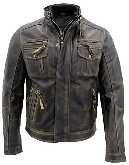 Men's Black Warm Vintage Brando Leather Biker Jacket