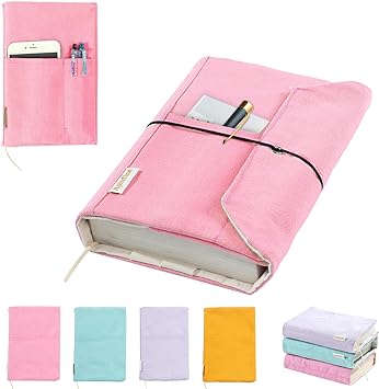 Canvas Book Covers, Washable Book Protector, Jumbo Book Cover for Paperback Novels, Adjustable Book Cover for Hardcover with Pockets for Pen, Soft Cover Books, Book Lovers Gifts