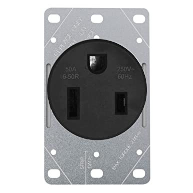 NEMA 6-50R Receptacle Outlet 50 Amp Flush Mounting , 2 Pole, 3 Wire 125/250V, Heavy Duty Commercial Industrial Grade UL Listed, bekca Black (50A,6-50R)