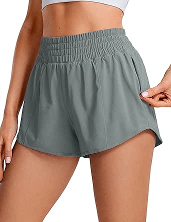 CRZ YOGA High Waisted Running Shorts for Women 2.5" - Mesh Liner Quick Dry Sport Athletic Workout Shorts with Zipper Pocket