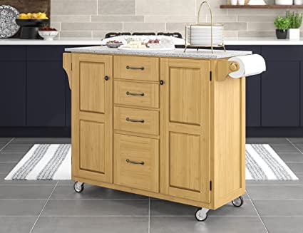 Create-a-Cart Natural 2 Door Kitchen Cart with Salt and Pepper Granite Top and Home Styles
