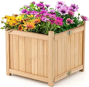 COSTWAY Planter Garden Bed, Folding Planter Box with Drainage Holes for Vegetables, Herbs, Fruits & Flowers, Outdoor Indoor Raised Planting Bed for Patio, Backyard, Lawn, 15" L x 15" W x 14" H