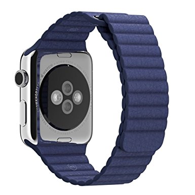 WESHOT Apple Watch Band Leather Loop, Replacement Band Bracelet Strap With Unique Magnet Lock for Apple Watch Sport Edition 42MM Blue