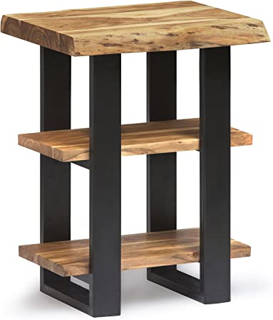 Alpine Live Edge Solid Wood 2-Shelf End Table, Natural