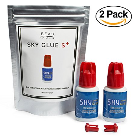 Super Strong Eyelash Extension Glue SKY S  5ml 2 PACK – Professional Black Bonding Adhesive for Long Lasting Semi Permanent Individual Lash Extensions – 1-2s Fast Drying / 6-7 Week Retention