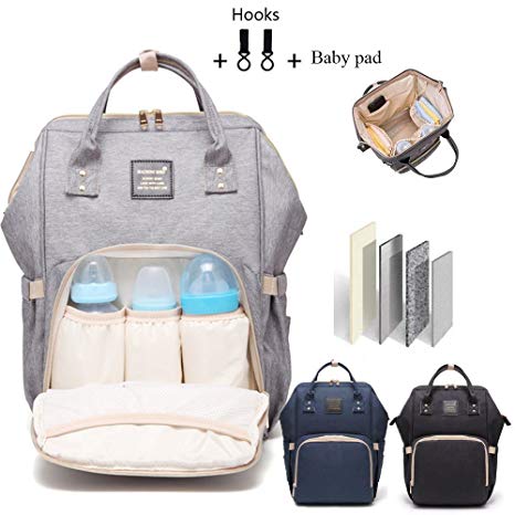 Baby Diaper Bag Multi-Function Waterproof Travel Backpack Nappy Bags for Baby Care, Large Capacity, Stylish and Durable (Gray)