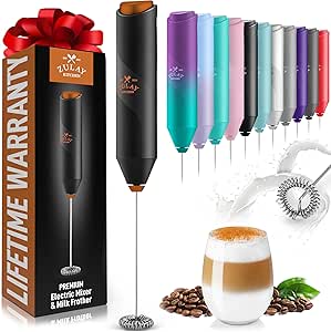 Zulay Kitchen Powerful Milk Frother Wand - Mini Milk Frother Handheld Stainless Steel - Battery Operated Drink Mixer for Coffee, Lattes, Cappuccino, Matcha - Froth Mate Milk Frother Gift, Black/Copper