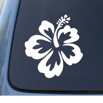Decalgek Hibiscus Flower - Hawaiian - Car, Truck, Notebook, Vinyl Decal Sticker (3", White)