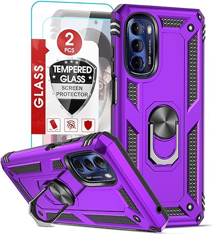 LeYi Phone Case for Moto G Stylus 5G 2022, Motorola Moto G Stylus 5G Case with 2 Pcs Tempered Glass Screen Protector, [Military-Grade] Case with Magnetic Ring Kickstand for Moto Stylus 2022 5G, Purple