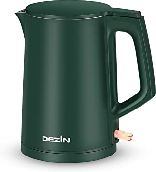 Dezin Electric Kettle, 1.7L Double Wall Cool Touch Electric Tea Kettle, Food Grade Stainless Steel Hot Water Kettle Electric, Water Boiler with Auto Shut-Off and Boil Dry Protection, Green