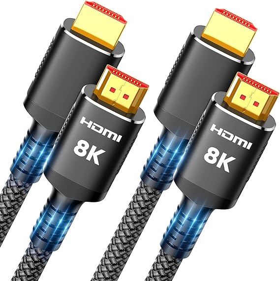 Snowkids 8K HDMI Cable 2.1 2-Pack 6.6FT, Slim 48Gbps High Speed HDMI Braided Cord-4K@120Hz 144Hz 8K@60Hz, HDCP 2.2&2.3, Dynamic HDR,eARC,DTS:X,RTX 3090,Dolby Compatible with Roku TV/HDTV/PS5 (Black)