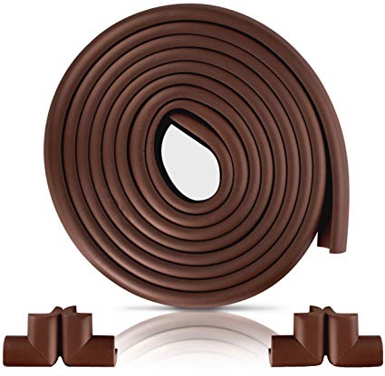 Furniture Edge and Corner Guards | 16.2ft Protective Foam Cushion | 15ft Bumper 4 Adhesive Childsafe Corners | Baby Child Proofing Foam Set and Safe for Table, Fireplace, Countertop | Brown