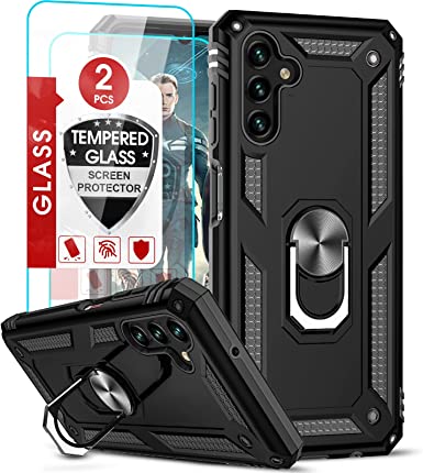 Samsung A13 5G Case, Galaxy A13 5G Case with [2 Pack] Tempered Glass Screen Protectors, LeYi [Military-Grade] Magnetic Ring Holder Kickstand Protective Phone Case for Samsung Galaxy A13 5G, Black