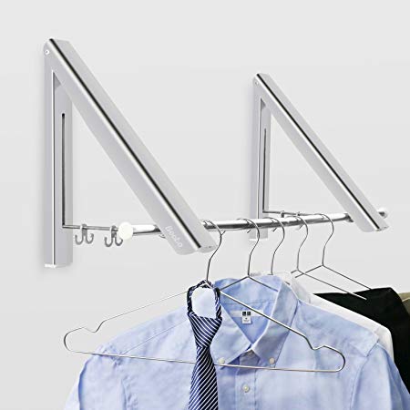 Becko Folding Wall Mounted Clothes Hanger/Clothes Drying Racks/Clothes Hanging System for Space Saving * 2 Packs