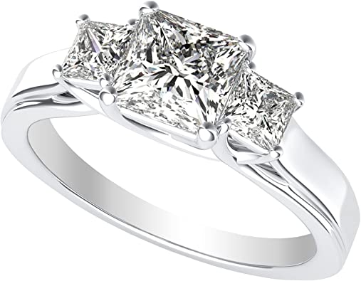 3 Three Stone Princess Diamond Engagement Ring 14K White Gold (I-J Color Value)