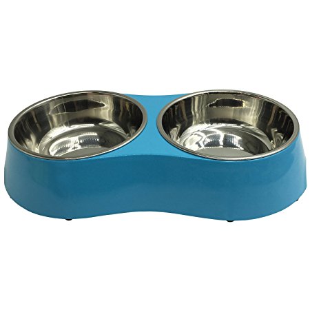 Pet Cuisine Double Stainless Steel Melamine Bowl Non-skid Removable Food Dish for Small/Medium Dogs Cats