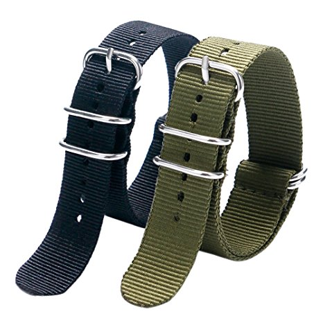 YISUYA 2pcs/lot 20mm G10 NATO Military Nylon Watch Straps with Stainless Steel Pin Buckle Clap, 2.0cm Durable Canvas Fabric Watch Bands