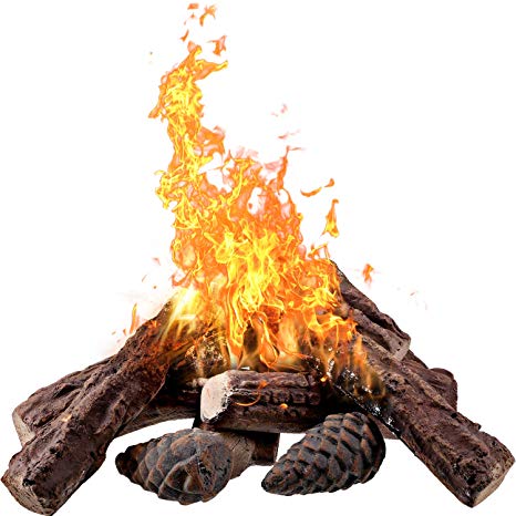 10 Pieces Ceramic Fiber Wood Medium Gas Fireplace Logs for Most Types of Indoor, Gas Insert, Ventless, Propane, Gel, Ethanol, Electric, or Outdoor Fireplaces and Fire Pits, Clean Burning Accessories