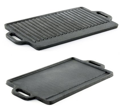 ProSource Kitchen hg-1101-griddle Professional Heavy Duty Reversible Double Burner Cast Iron Grill Griddle 20 by 9-Inch Black