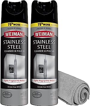 Weiman Stainless Steel Cleaner & Polish Protects Appliances From Fingerprints & Gives a Streak-Free Shine - For Refrigerators, Oven, Dishwasher, Stove - 2 Pack Aerosol Spray with Microfiber Cloth Included
